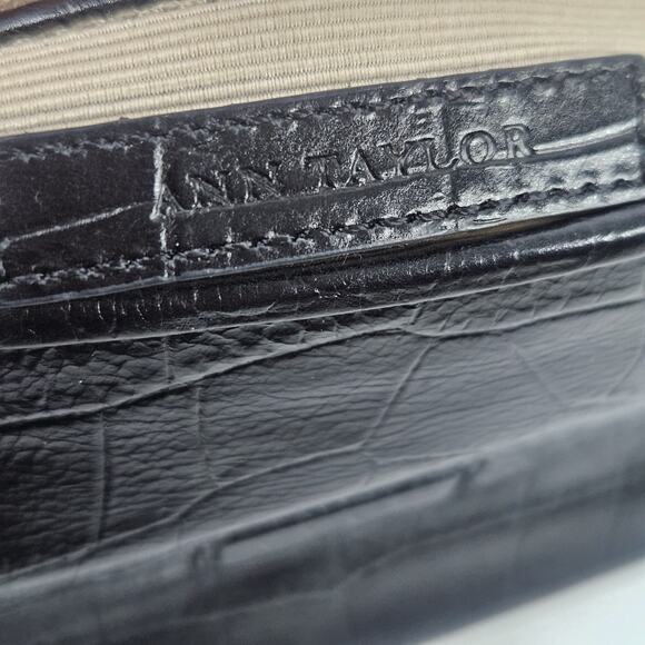 Anne Klein Black Faux Croco Embossed Leather Flap Chain Strap Purse Shoulder Bag - Picture 3 of 9